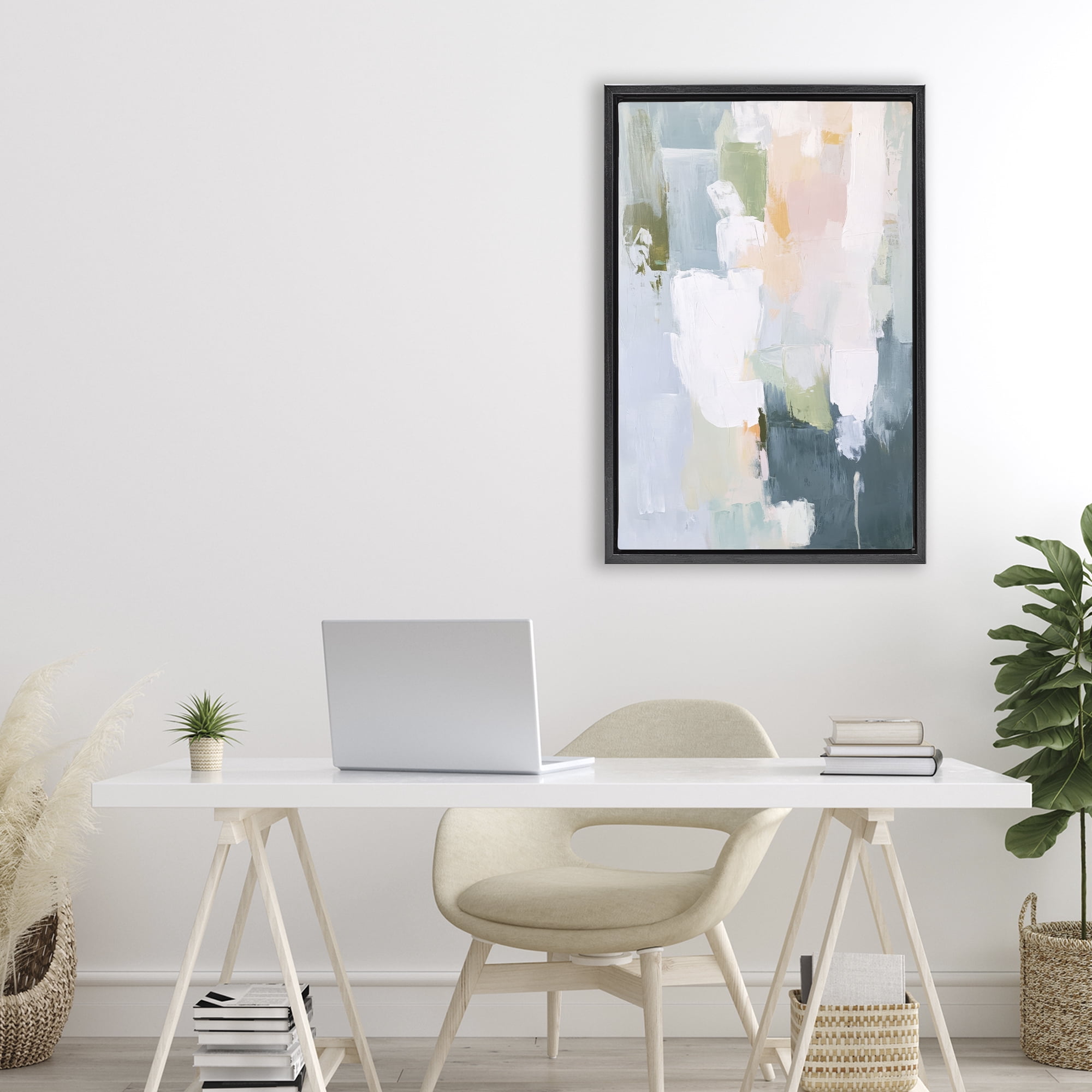 Stupell Industries Abstract Pastel Brushstroke Composition Black Framed Floater Canvas Wall Art, design by Petal Prints Design
