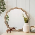 thumbnail image 2 of GZXS Wavy Round Wall Mirror, 23.62" Decorative Scalloped Wood Frame Circle Mirror for Bathroom, Living Room, or Entryway - Modern Farmhouse Wall Decor in Antique Natural Finish, 2 of 8