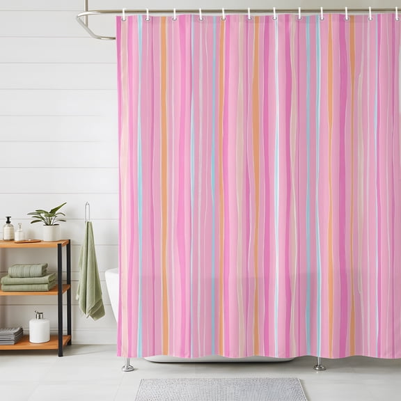 Shower Curtains for Bathroom, Pink Orange Blue Stripe Waterproof Fabric Shower Curtain, Modern Abstract Art Striped Farmhouse Decorative Bathroom Curtain for Bathtub, 72"x72", No Hooks Included