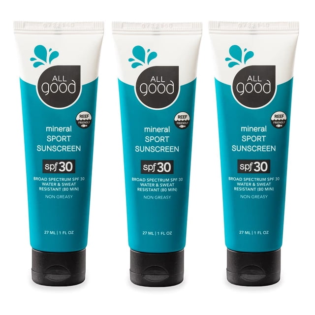 Loción de protección solar All Good, tamaño de viaje, deportiva, SPF 30+, 30 ml, paquete de 3