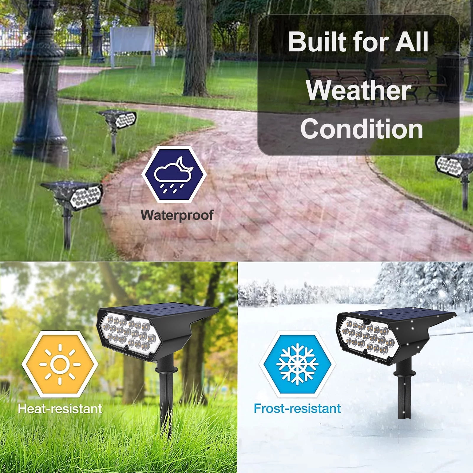 Solar Spot Light Outdoor , 19 Highlight LED Solar Landscape Spotlight, IP65 Waterproof Solar Spot Lights Outdoor for Garden Yard Driveway Walkway and Christmas Decoration (2 Pcak)