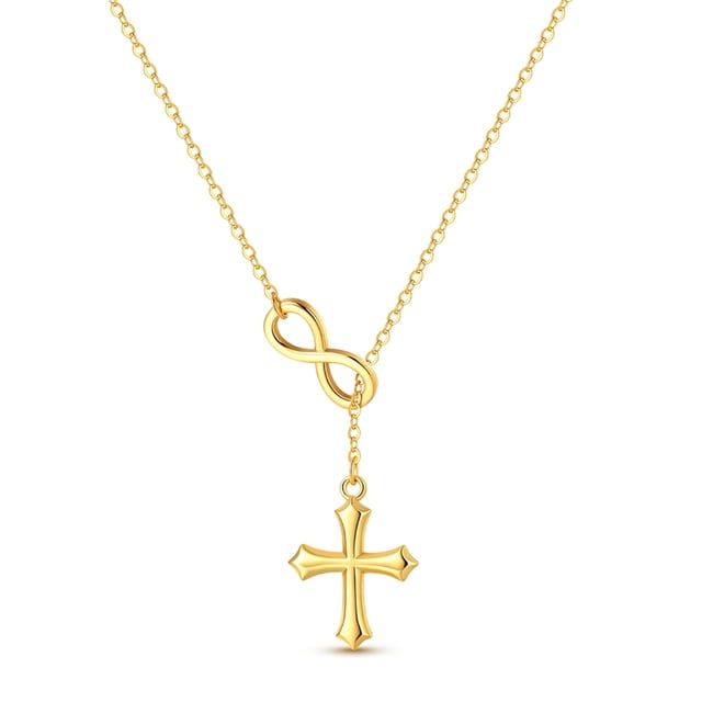 Collar Cruz Infinita en Forma de Y Dorado Bañado en Plata