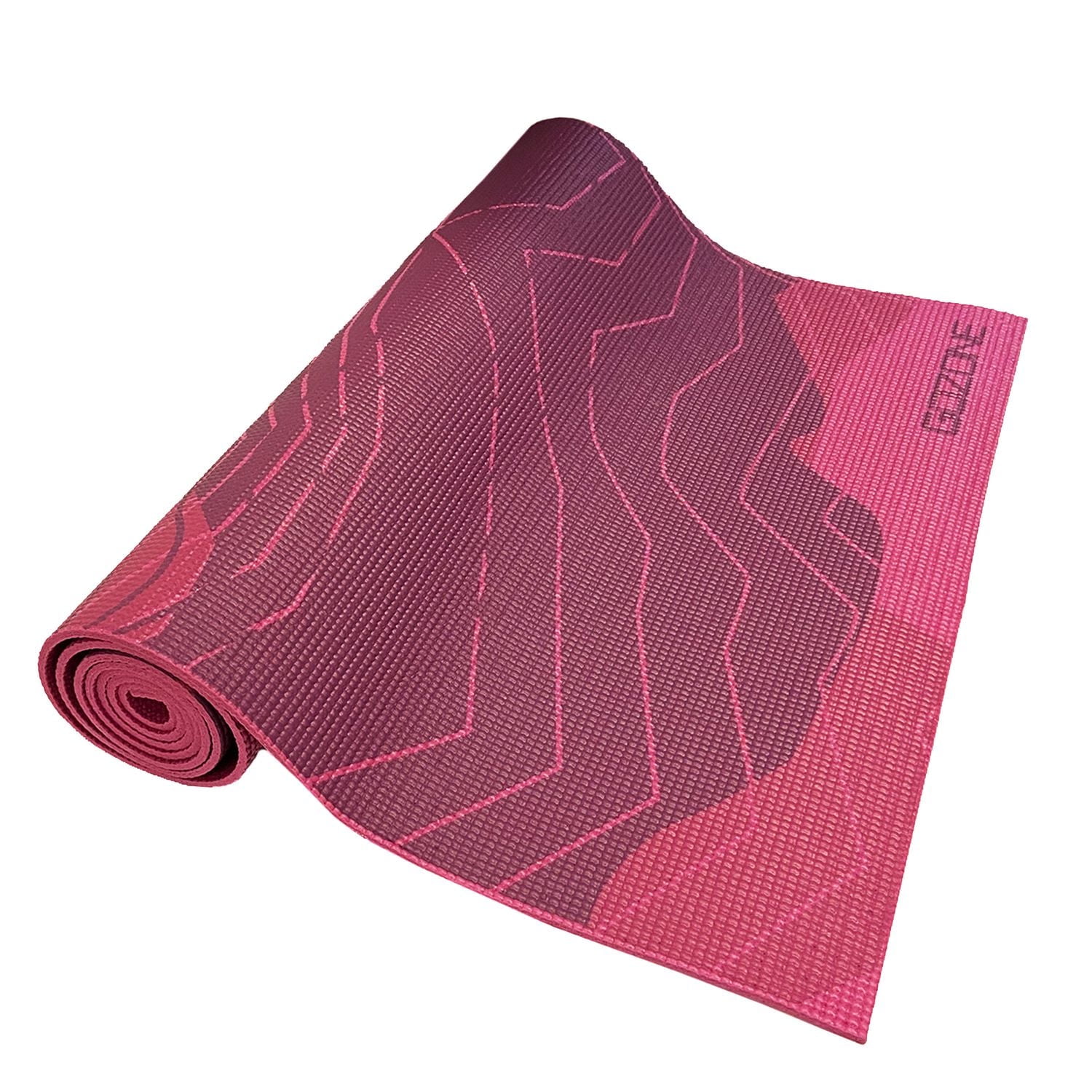 GoZone 5mm Printed Yoga Mat with Solid Colour Water Bottle – Waves - Burgundy Combo