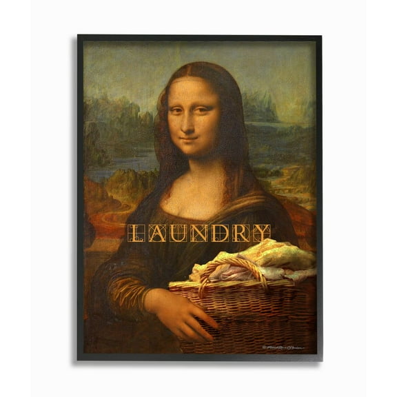 Stupell Industries Mona Lisa Laundry Funny Classic Painting Design Black Framed Art Print Wall Art, 24x30, by Patrick Reid O'Brien