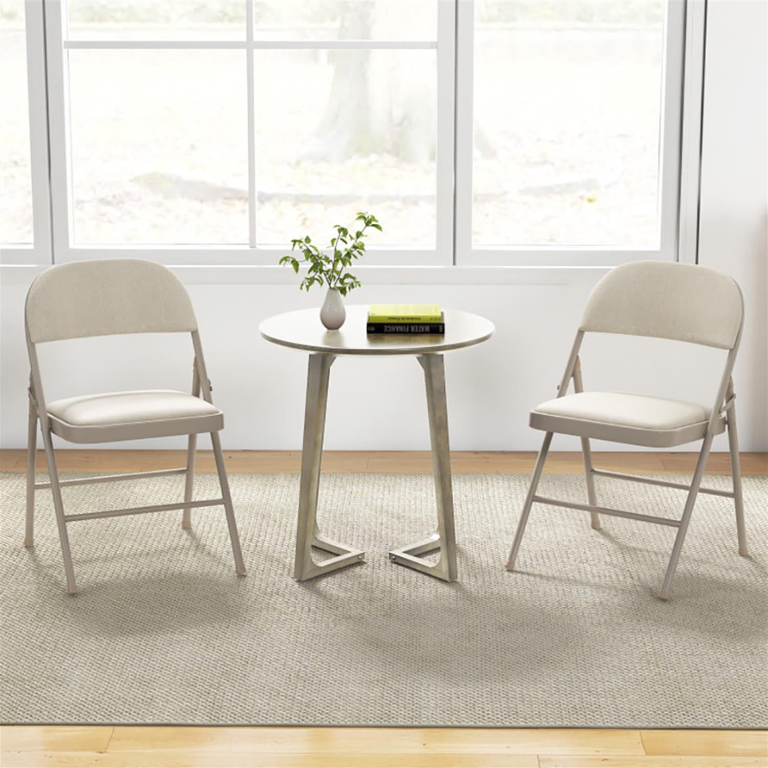 Demi Bonn Foldable Chair Set of 6, Folding Dining Chairs with Padded Seat Seat and Fabric Covered Backrest, Suitable for Home, Living Room and Dining Room, Beige