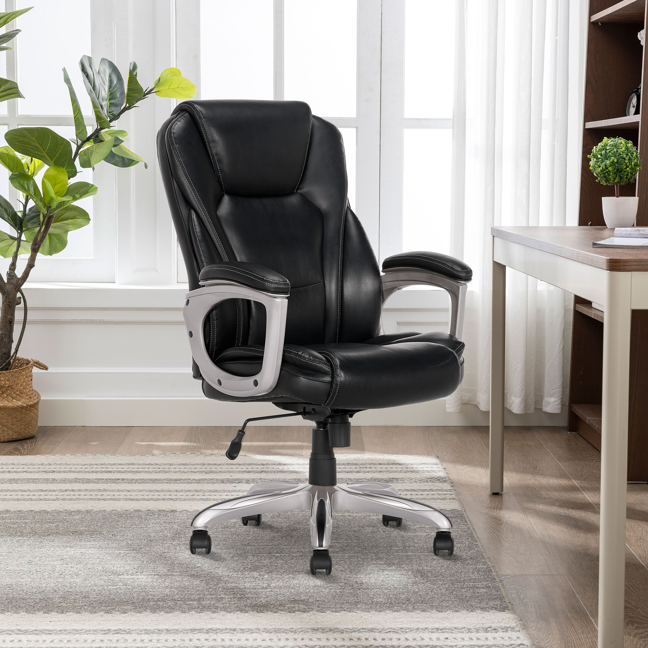 Serta Heavy-Duty Bonded Leather Office Chair, Black photo 3
