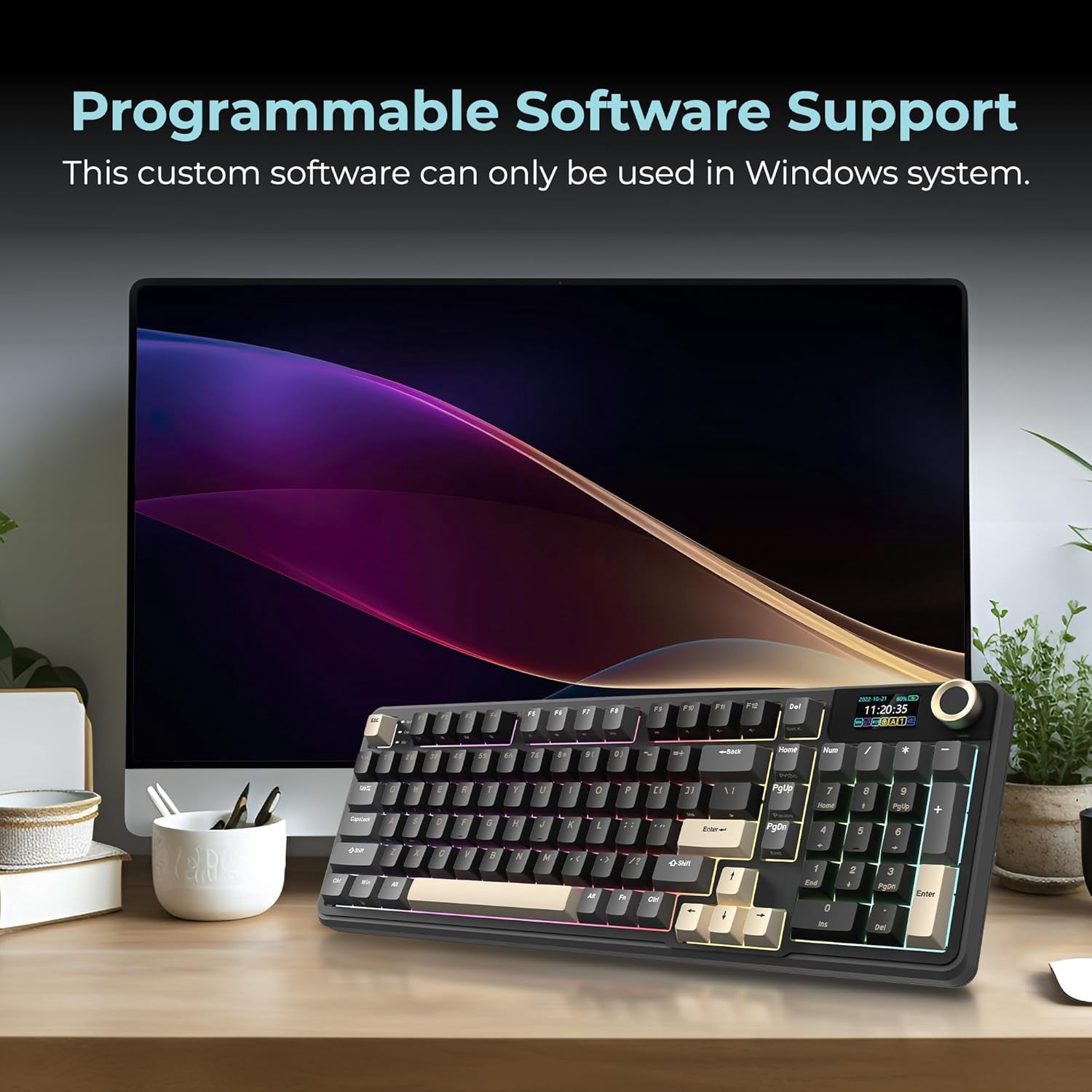 Rosewill Neon S96 Wireless Mechanical Keyboard, 98-Key Layout w/ Volume Knob, Bluetooth / 2.4GHz / USB-C, Hot-Swappable Blue Switches, RGB Backlit, 3750mAh Battery, Windows & macOS, Black