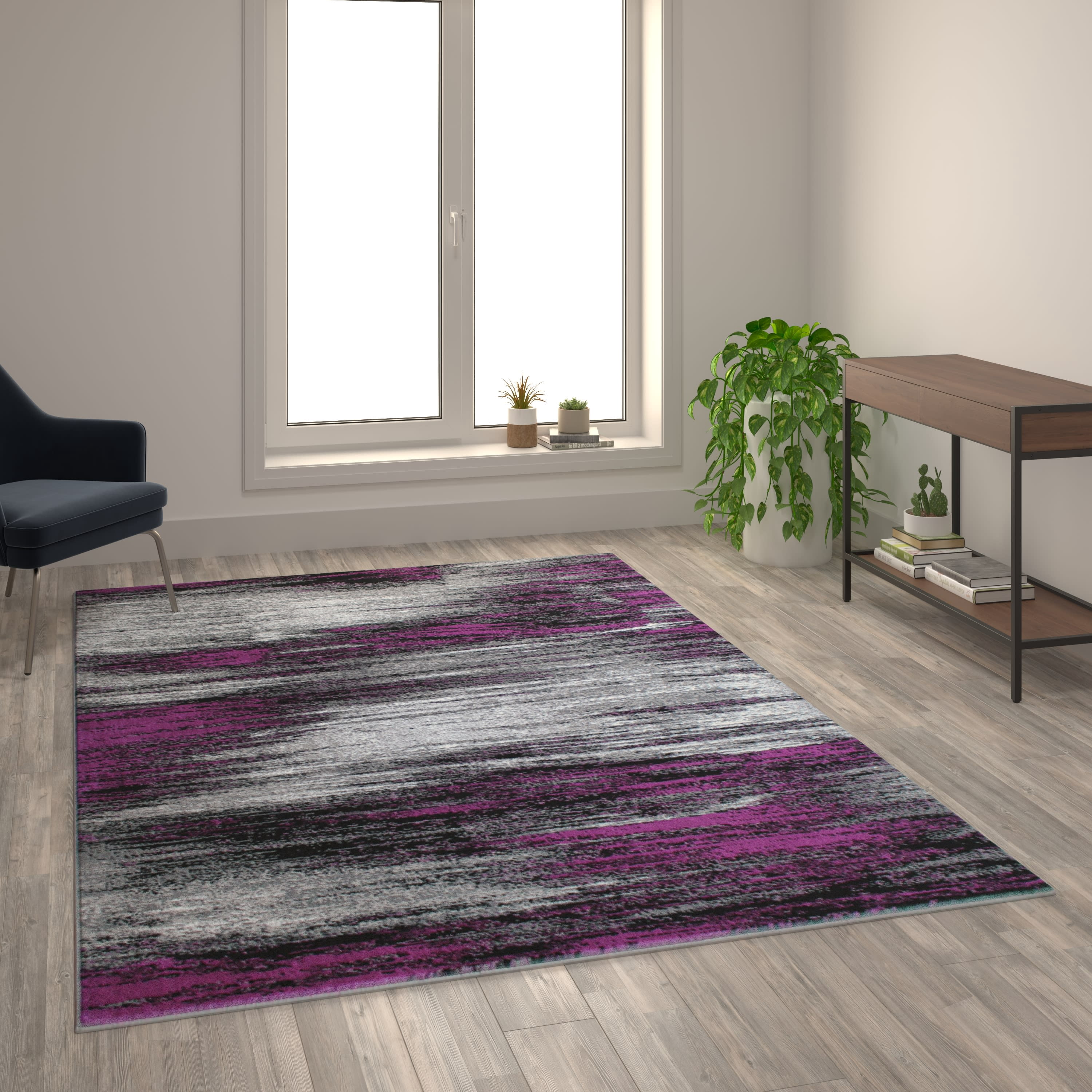 Flash Furniture Rylan Rectangular Contemporary Grey, Purple Area Rug, 6' x 9'