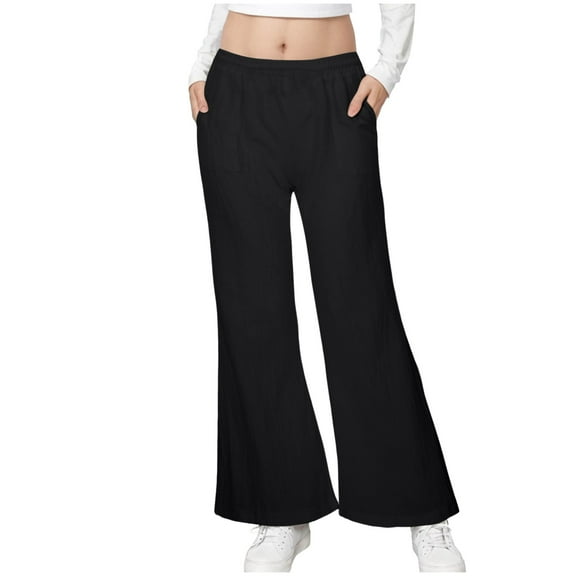 Gubotare Uniform Pants for Girls Teen Girls Bell Bottom Pants Dressy Uniform Pants (Black,Size 5-6 Years)