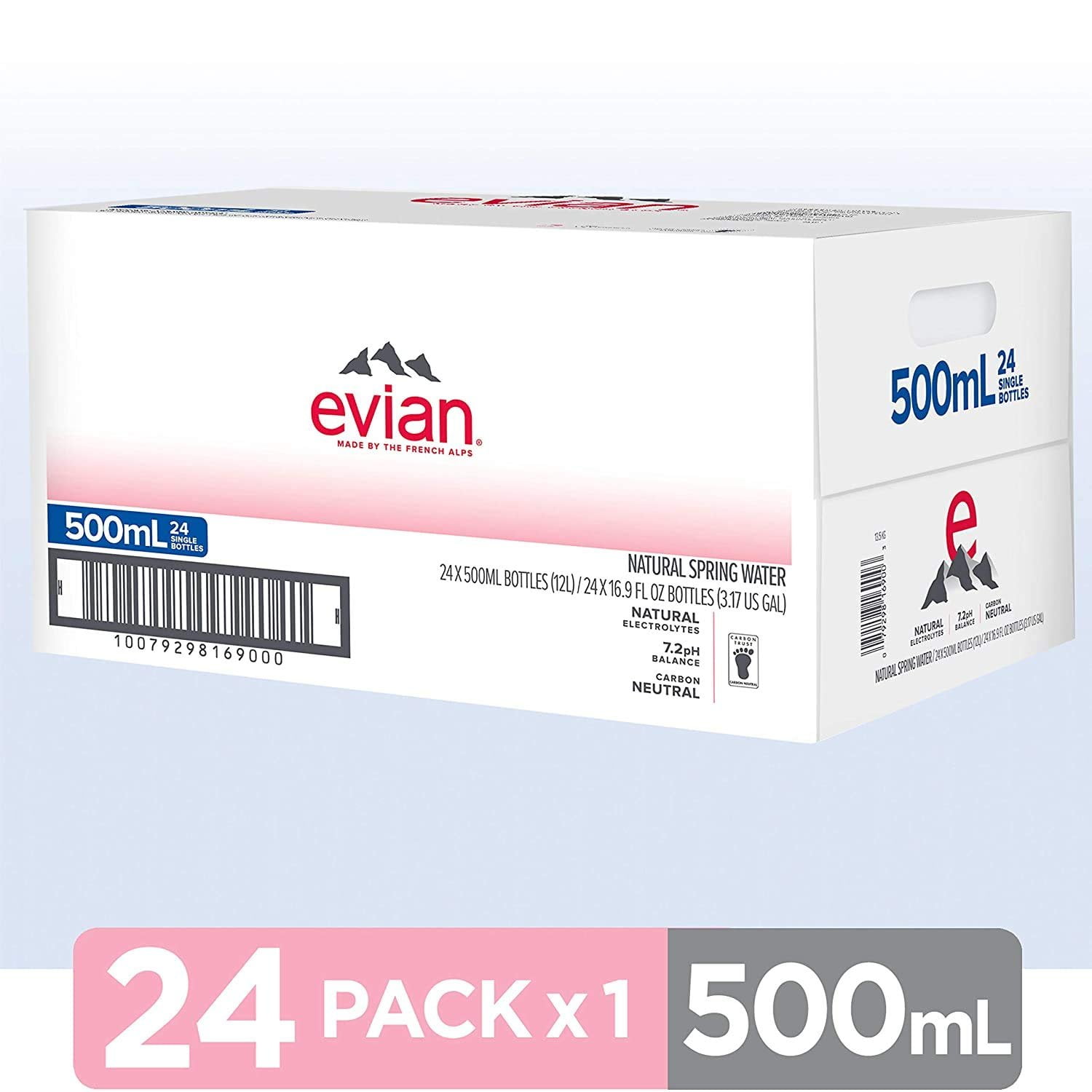 evian Natural Spring Water, One Case of 24 Individual 500 ml 16.9 oz. Bottles of Naturally Filtered Spring Water .2 Cases of 12