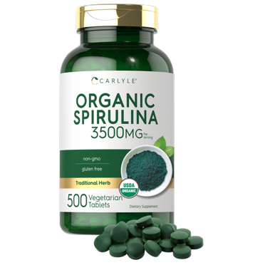 Organic Spirulina Capsules 3500mg | 500 Tablets | Non-GMO & Gluten Free | by Carlyle
