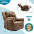 thumbnail image 2 of OUINCH Manual Swivel Glider Rocker Recliner Chair with Massage and Heat, USB Ports and 2 Side Pockets, Brown, 2 of 7