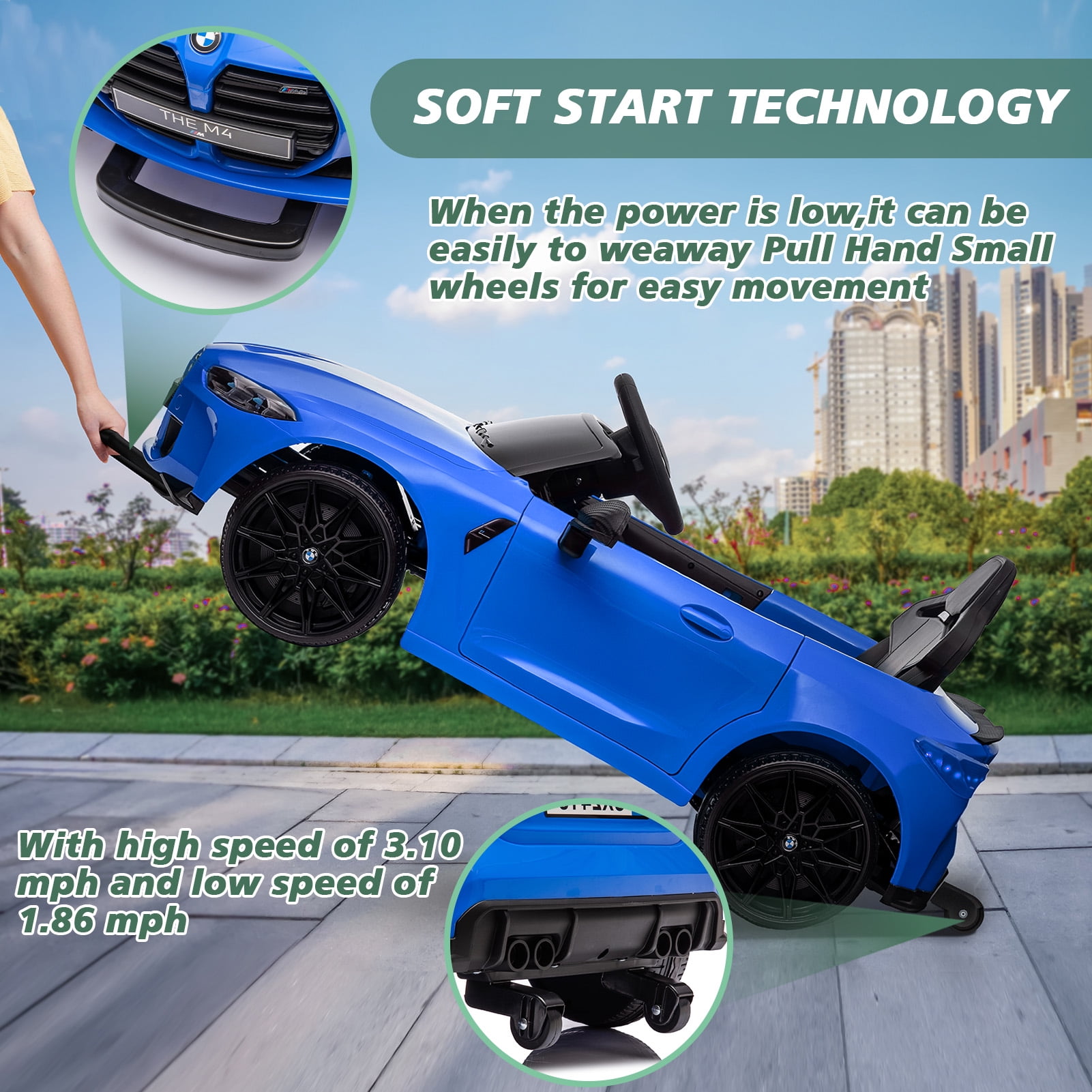 Homefun BMW M4 12V Blue Ride On Car for Kids,With Parents Remote Control,Kids Electric Car,Battery Powered Cars for Kids