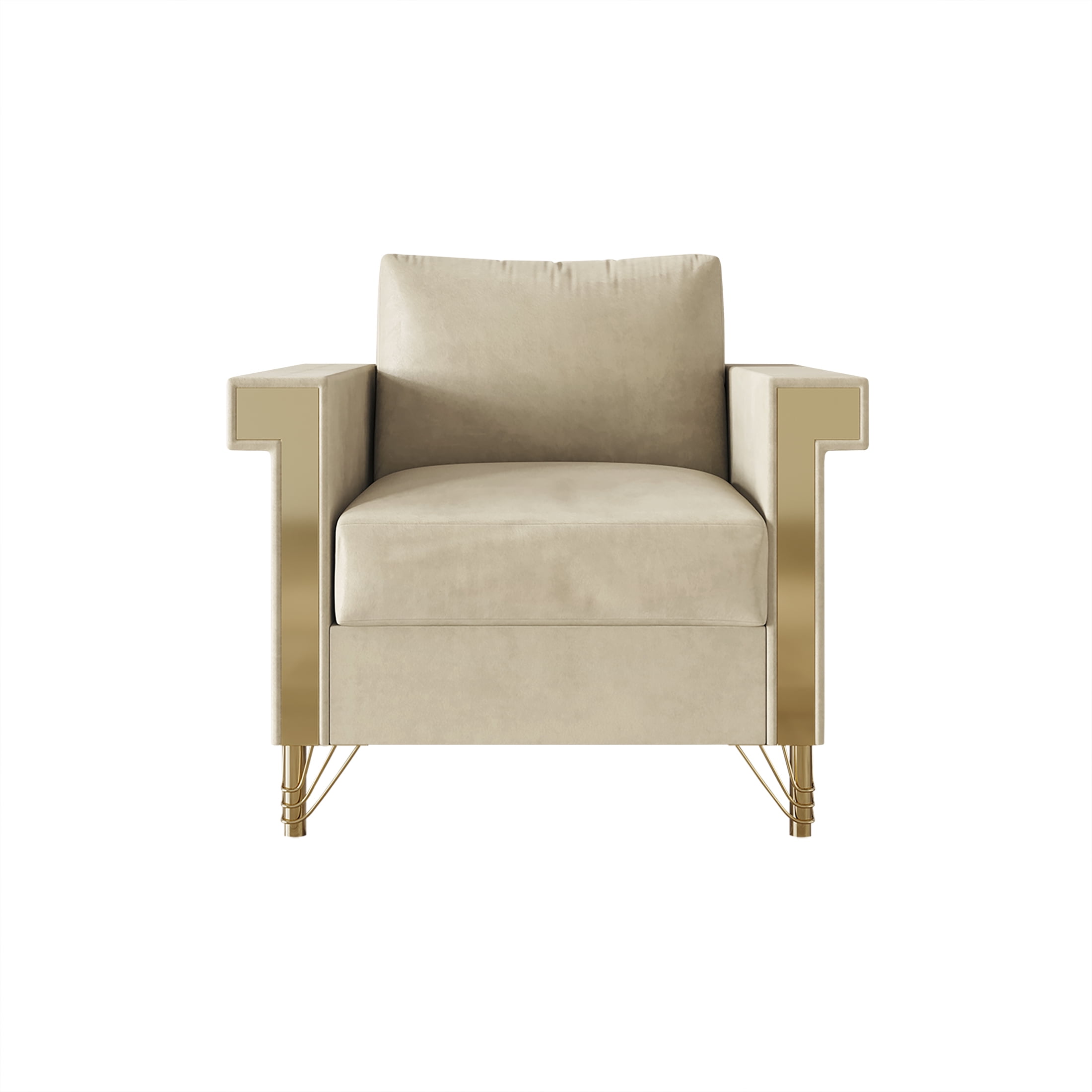 Castle Place Comtemporary Glam Velvet Upholstered Armchair, Champagne