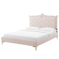 thumbnail image 1 of Platform Bed Frame, Nailhead, Queen Size, Pink, Velvet, Modern Contemporary, Bedroom Master Guest Suite Room, 1 of 10