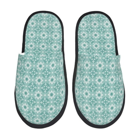Balery Blue Print Slient Indoor Furry Fleece Comfort House Shoes Soft Non-Slip Home Shoes Cotton slippers House Slippers-- Medium