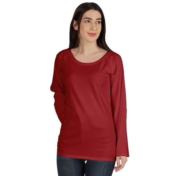 Inkmeso Solid Raglan Full Sleeve T-shirt For Women Scoop Neck Baseball Tee Casual Tops