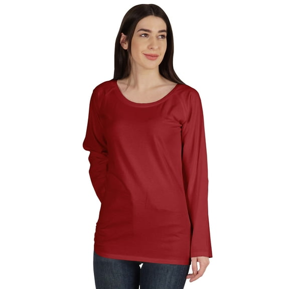 Inkmeso Solid Raglan Full Sleeve T-shirt For Women Scoop Neck Baseball Tee Casual Tops