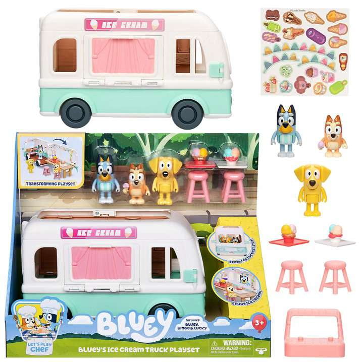 Bluey's Ice Cream Truck Transforming Playset (Includes Bluey, Bingo & Lucky!)