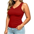 thumbnail image 5 of ThreadVibe Womens Plus Size Tank Tops V Neck Sleeveless Ribbed Tank Casual Basic Thick Strap Slim Fitted Racerback Shirts Cute Going Out Top,Business Casual Outfits, 5 of 7