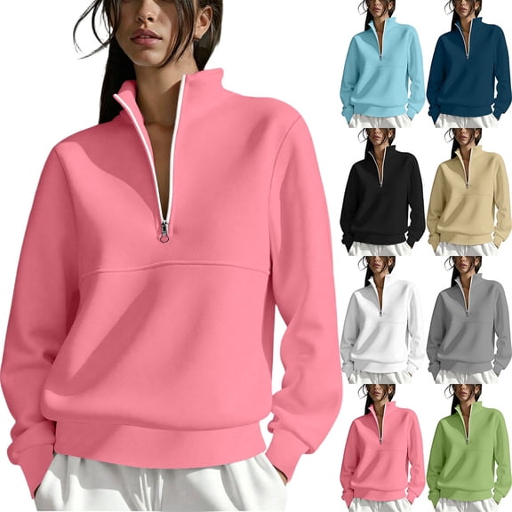 CFLVAEK Half Zip Sweatshirt for Women Solid Color Lapel Workout Sweatshirts Casual Long Sleeve Fall Pullovers Gray XL