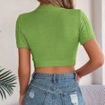 thumbnail image 6 of Stylish Olyvenn Womens Cable Knitted Crop Tee Shirts Casual Summer Short Sleeve Sweater Tops Comfy Crew Neck Cute Blouse Green M, 6 of 8