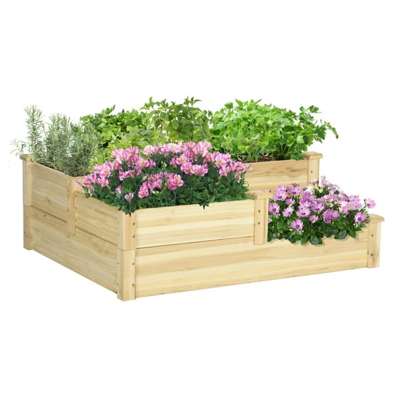3 Tier Raised Garden Bed - Outdoor Wooden Planter Box for Vegetables, Herbs, Flowers - 42.5" x 34.75" x 14.25", Natural