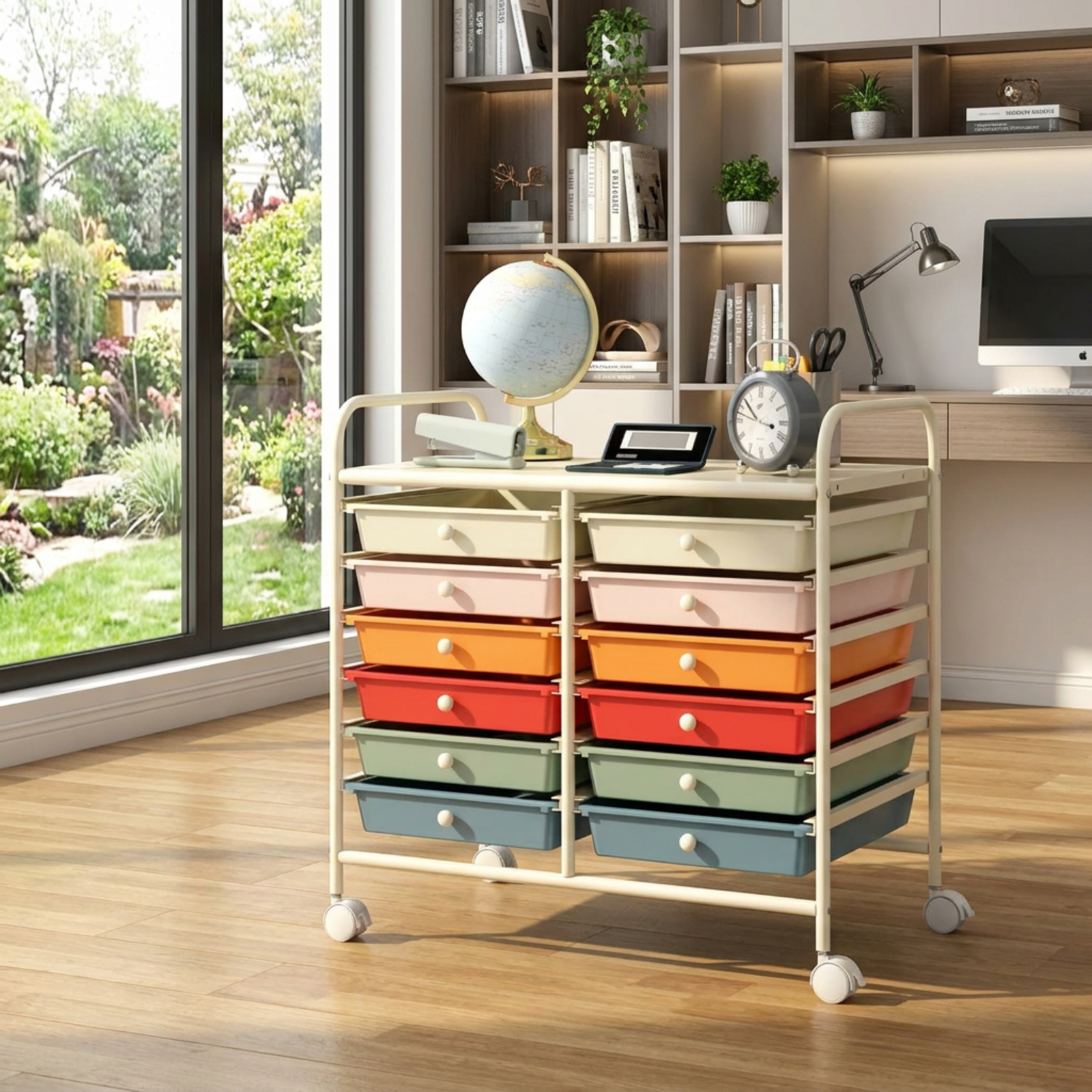 Furnibear 12 Drawers Rolling Storage Cart for Home and Office Multi Organizer for Craft Room Classroom, Macaron