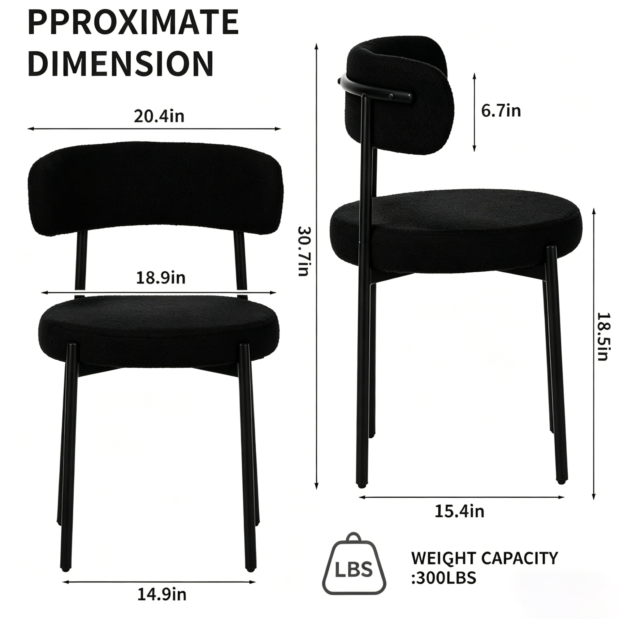 Medieval Modern Dining Chair Set of 4, Round Seat Cushions Black Metal Legs Curved Back, for Restaurants Dining Rooms Kitchen Home, Easy to Assemble, Black