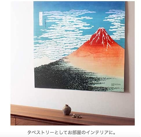 Red Mt.Fuji Hokusai Handkerchief Luncheon Mat Furoshiki Ukiyoe Tapestry Japan 