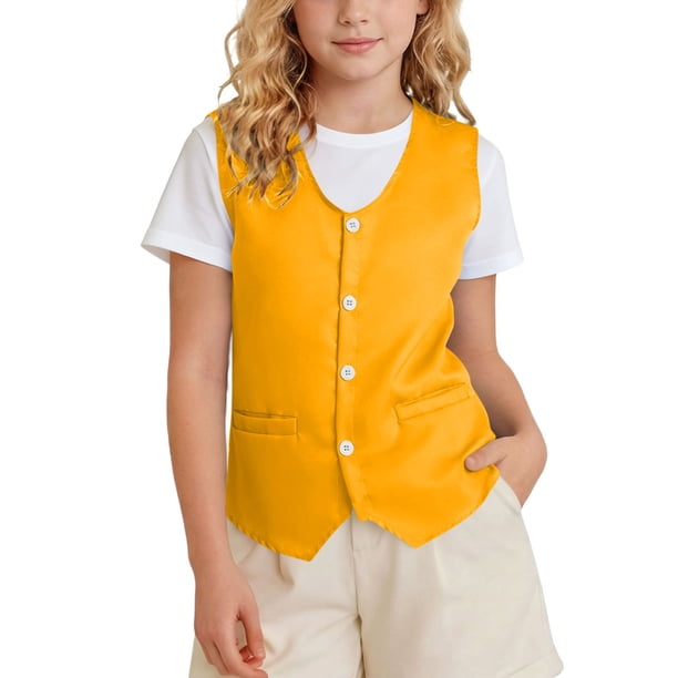 Odeerbi Chaqueta de Traje de Niños y Niñas Color Sólido V Cuello Botón Chaleco Con Bolsillos Vestido Formal Chaleco Para La Fiesta de Boda