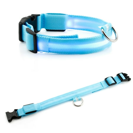 Nickel Blue Nylon Collar - Extra Large LED Lights COLOR Light Up Pet Dog Night Safety Waterproof Nylon Neck Adjustable Collar