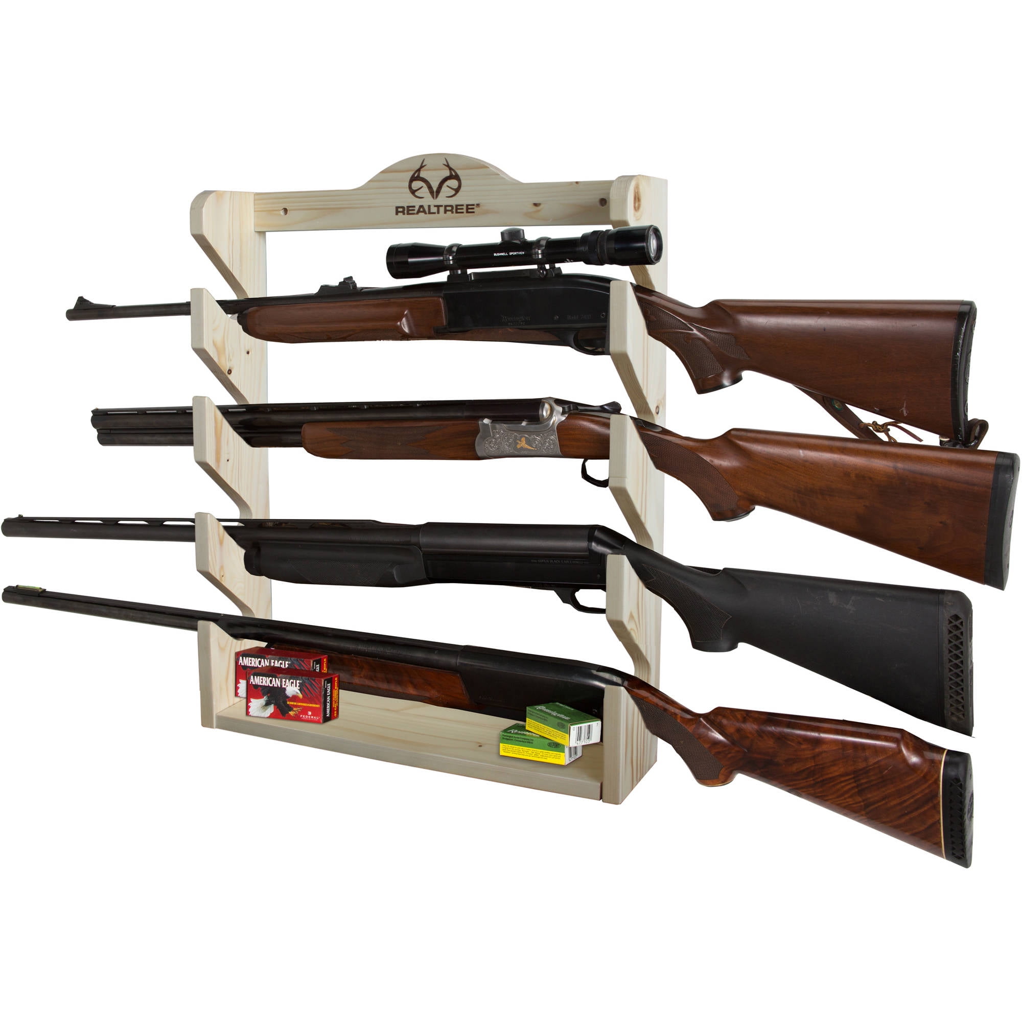 Rush Creek Creations REALTREE 4 Gun Pine Wall Storage Rack by Rush Creek Creations