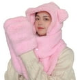 thumbnail image 1 of Women Cute Bear Ear Hat 3 in 1 Animal Hat Scarf Gloves, Warm Plush Hoodie Cap Gloves Mitten Scarf Set Winter Novelty Beanies Caps, 1 of 8