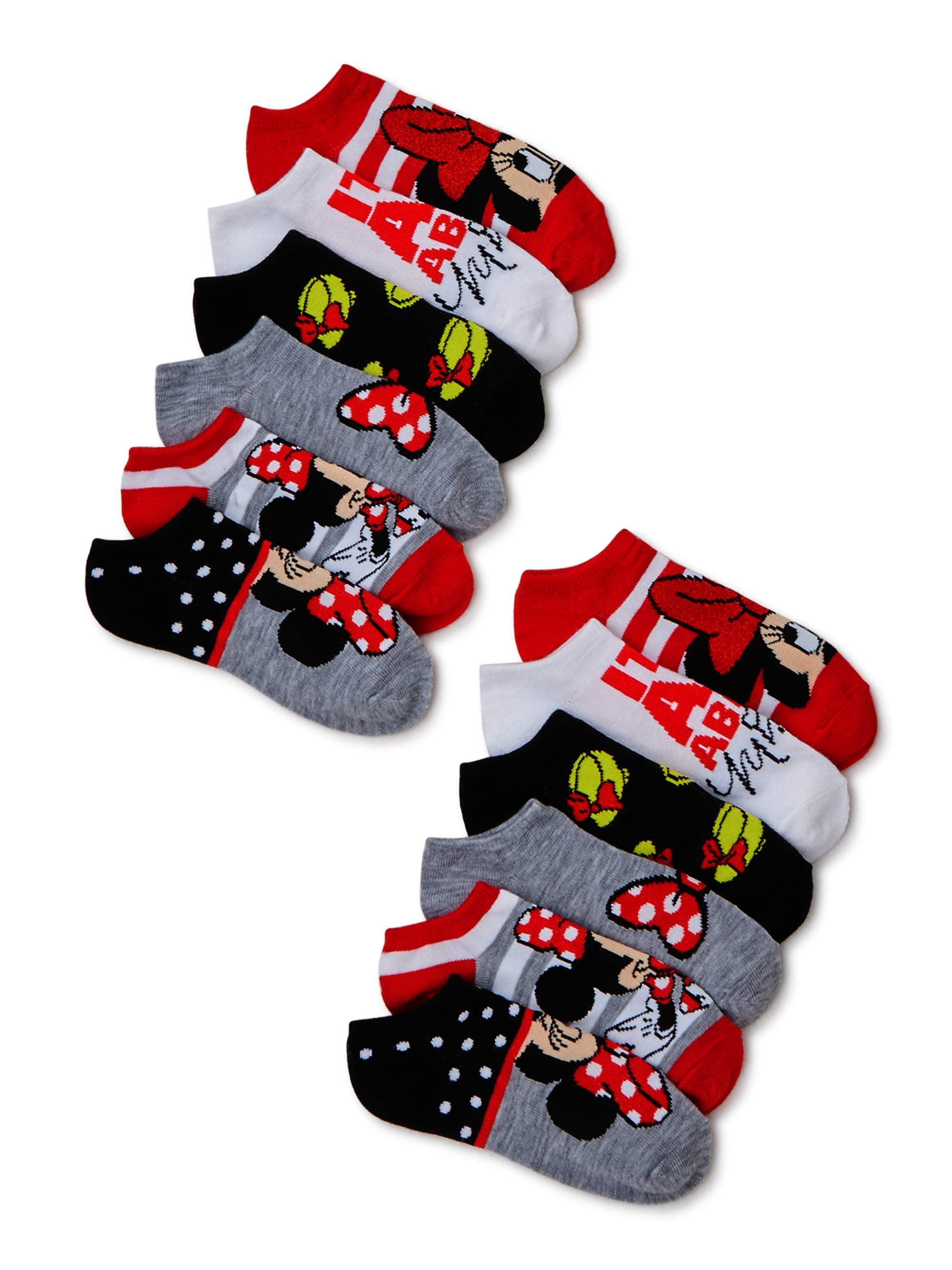 Minnie Mouse Girls No Show Socks 12Pack, Sizes SL