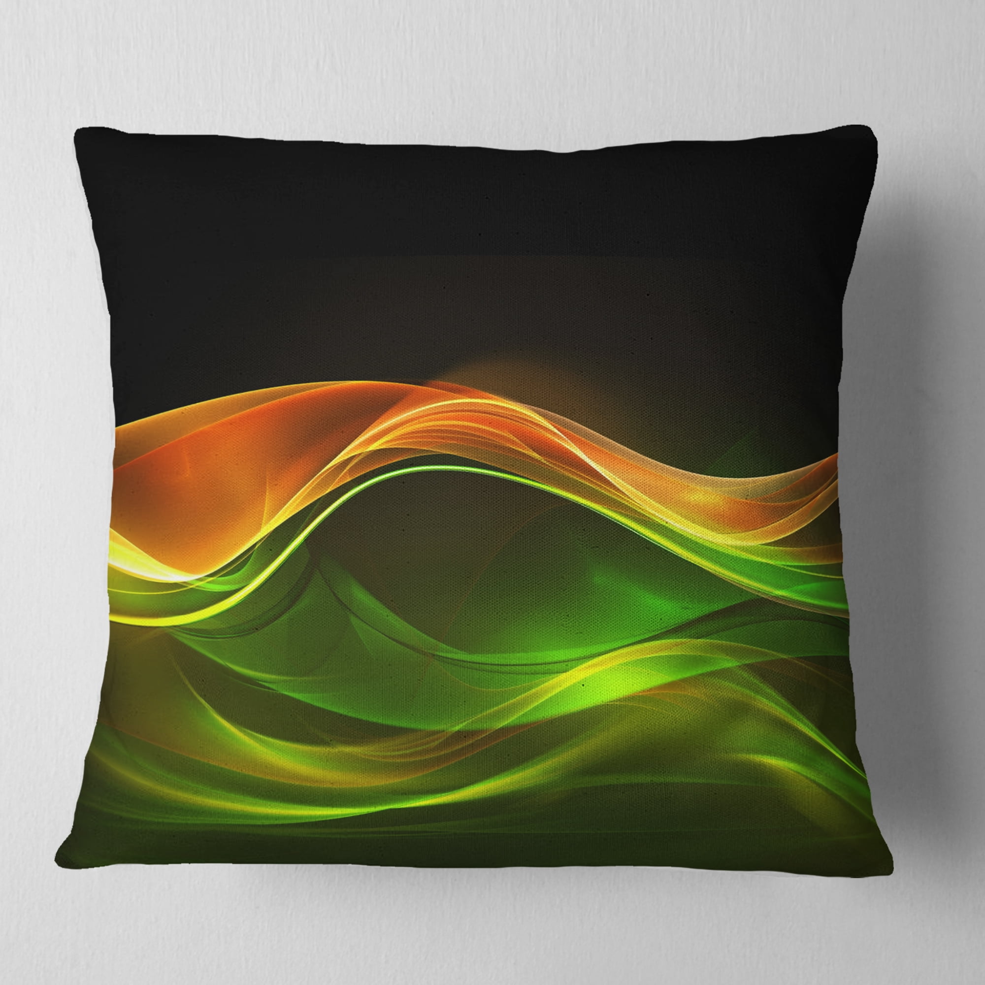 Designart Abstract Green Yellow in Black - Abstract Throw Pillow - 16x16