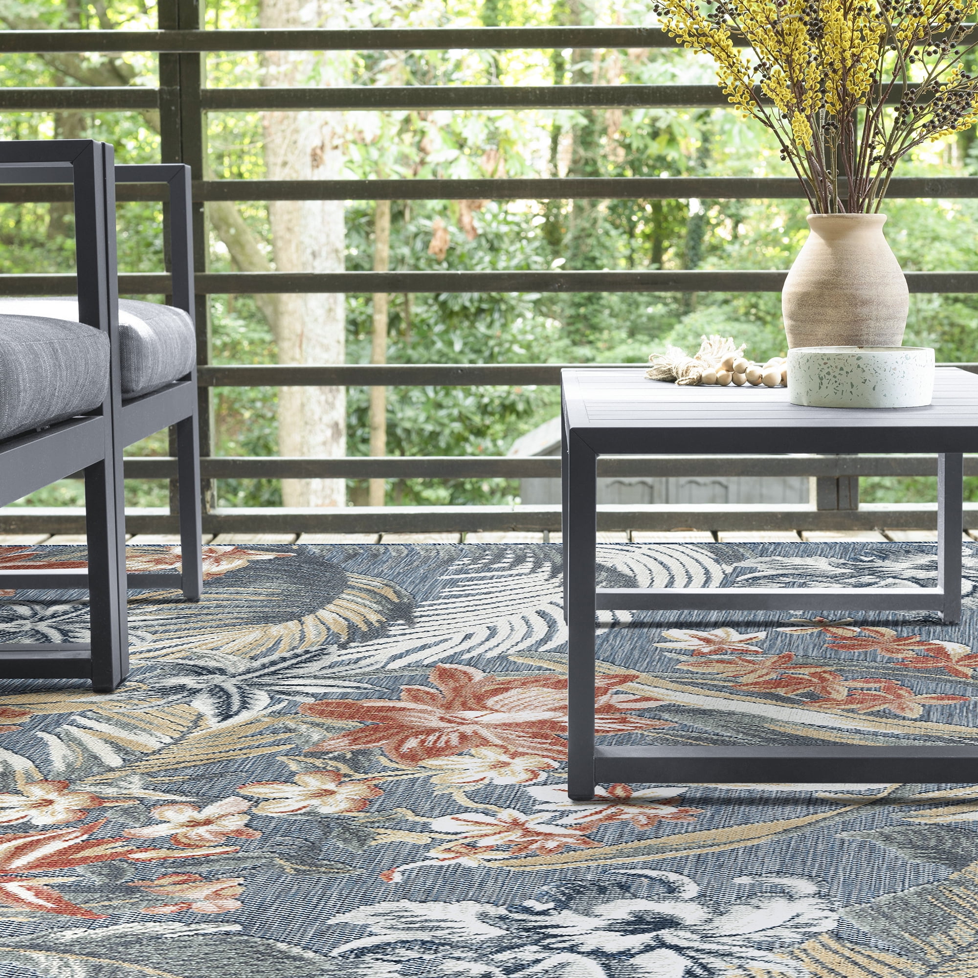 4x6 Water Resistant, Indoor Outdoor Rugs for Patios, Front Door Entry, Entryway, Deck, Porch, Balcony | Outside Area Rug for Patio | Blue, Floral | Size: 3'10'' x 5'3''