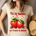 thumbnail image 4 of Christian Graphic T-Shirt Tis So Sweet to Trust in Jesus Strawberry Design, Ash, Size M, 4 of 6