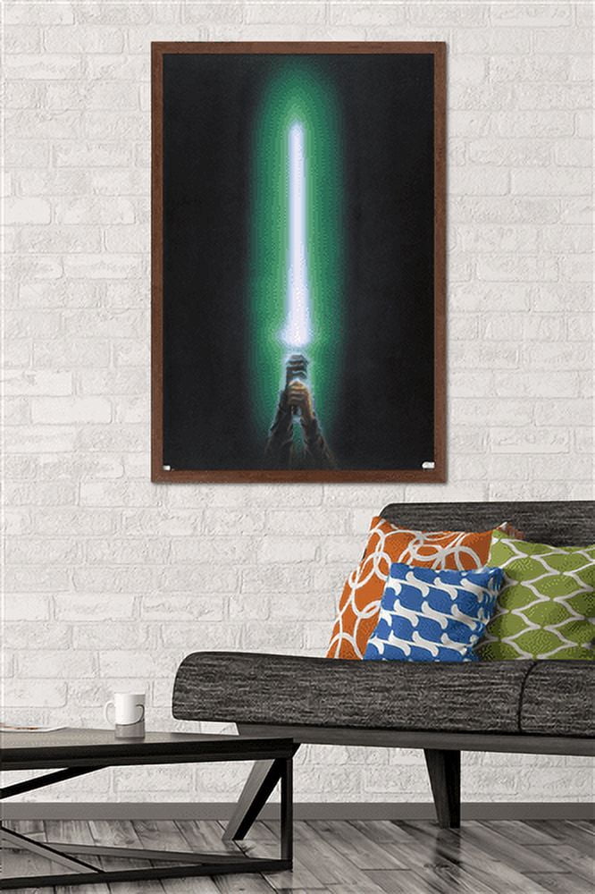 Star Wars: Original Trilogy - Green Lightsaber Wall Poster, 22.375" x 34", Framed