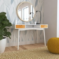 Linon Campton 2-Drawer Mid Century Writing Desk, 47" Wide, White and Natural Finish