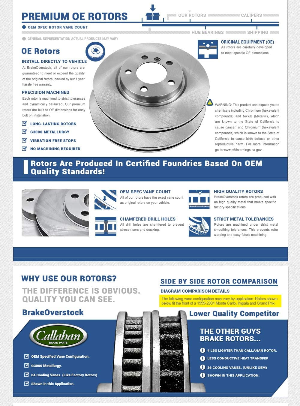 Callahan Brake Parts Brake Kit for Ford F-250 Super Duty 1999-2001, Ford F-350 Super Duty 1999-2002 Front Replacement Brake Rotors with Metallic Brake Pads EBYK001291