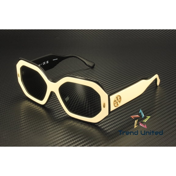 TORY BURCH TY7192U 196187 Black Ivory Dark Grey Solid 55 mm Women's Sunglasses