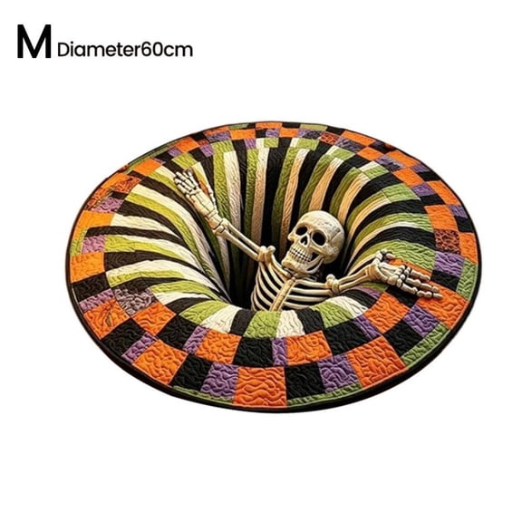 Halloween 3D Skeleton Vortex Illusion Rug with Spooky Depth Pattern (M)