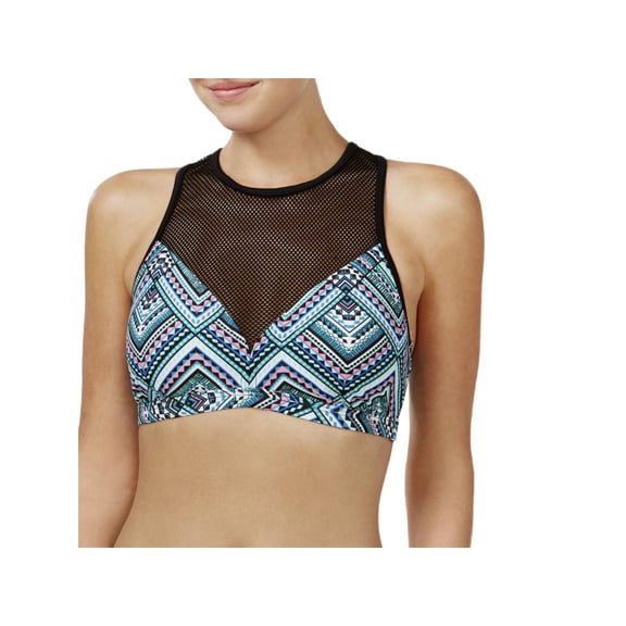 Go Gossip Womens Mesh Inset Geometric Print Swim Top Separates
