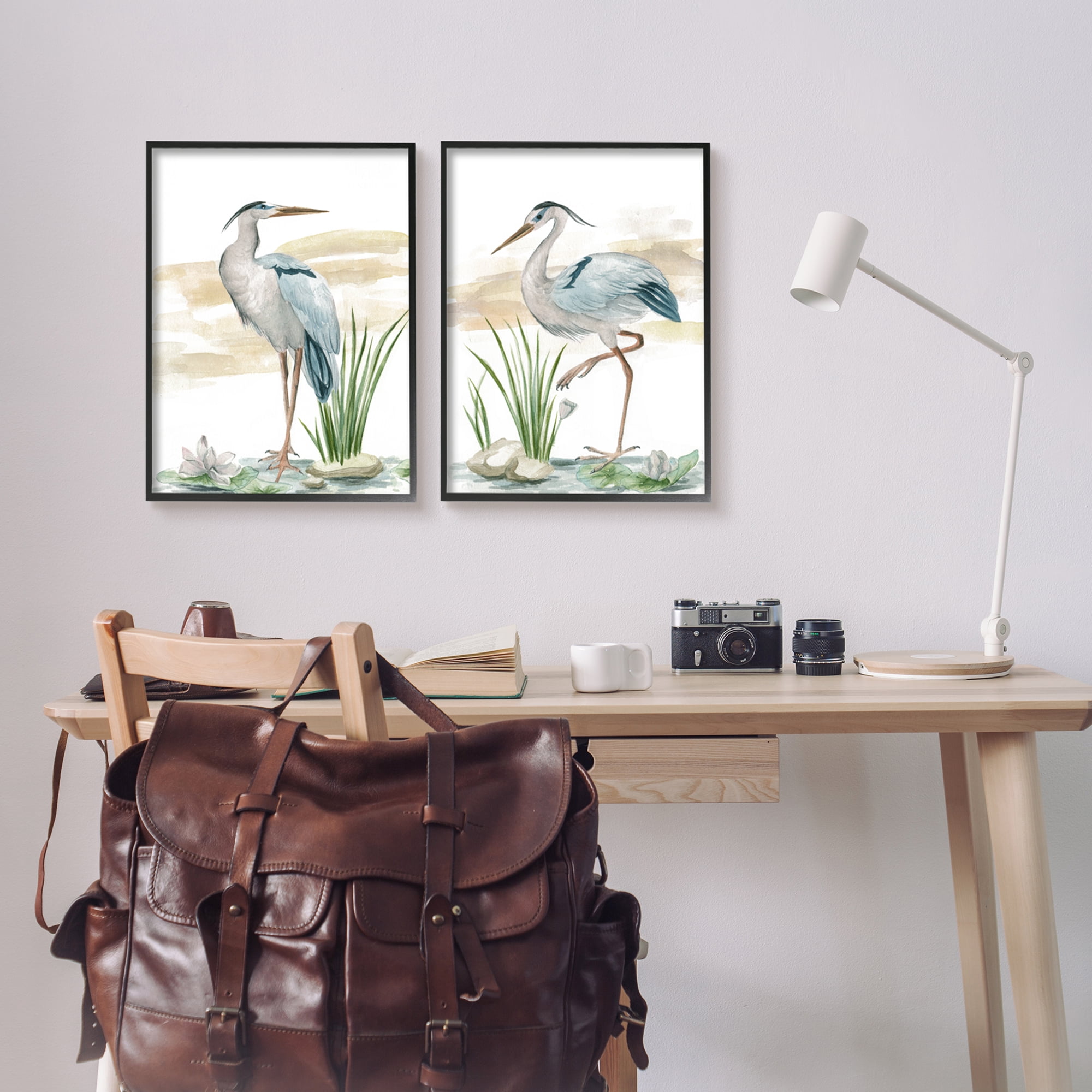 Stupell Industries Herons on Marsh Shore Animals & Insects Painting Black Framed Art Print Wall Art, 16 x 20, Set of 2