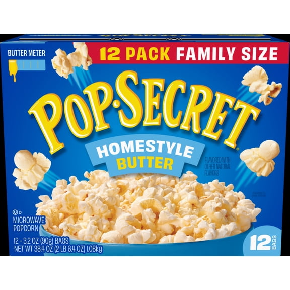 Pop Secret Microwave Popcorn, Homestyle Butter Flavor, 3.2 oz Sharing Bags, 12 Ct