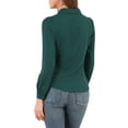 thumbnail image 3 of MODA NOVA Junior's Peter Pan Collar Self Tie Neck Puff  Sleeve Shirt Dark Green S, 3 of 5