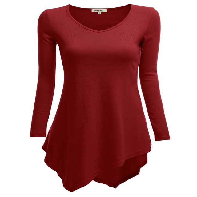 CHOK Tunique Longue à Manches Longues Col en V pour Femmes Robe T-Shirt