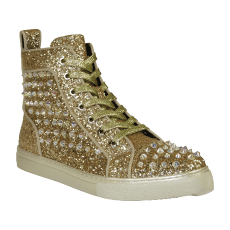 

Mens High Top Shoes By FIESSO AURELIO GARCIA Spikes Rhine stones 2409 Gold
