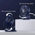thumbnail image 5 of Mini ventilador recargable de 10000 mAh con clip, rotación de 360 grados, 4 velocidades, USB, ventilador de escritorio, aire acondicionado silencioso para dormitorio y oficina, azul marino, 5 of 5